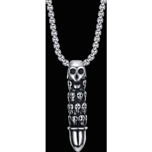 Fathers Day Jewelry 316 Stainless Steel Skull Wrap Bullet Necklace Pendant Punk Style Men Necklace Gifts for Father