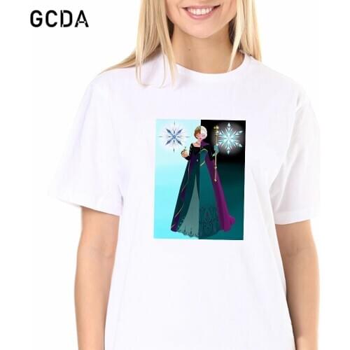 Snow Queen Elsa and Anna Printed Female Tshirt Women Fashion Graphic T-Shirt Harajuku Short Sleeves Clothes Female
