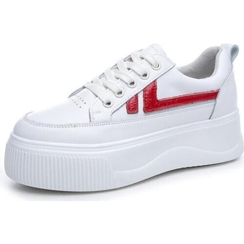 2020 Spring Genuine Leather Shoes Thick Bottom Platform White Shoes Concise Casual Sneakers Shoes Fashion Popular Women Shoes