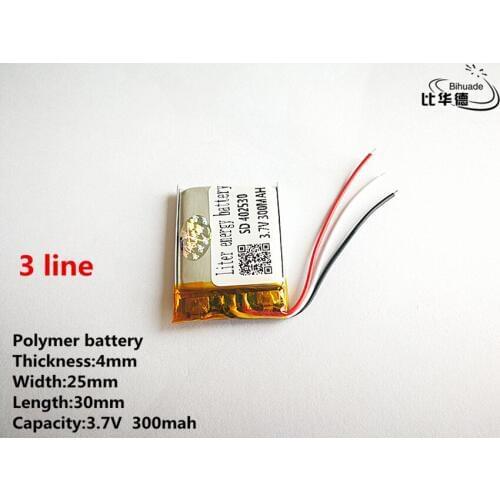 10pcs/lot 3 line Good Qulity 3.7V,300mAH,402530 Polymer lithium ion / Li-ion battery for TOY,POWER BANK,GPS,mp3,mp4
