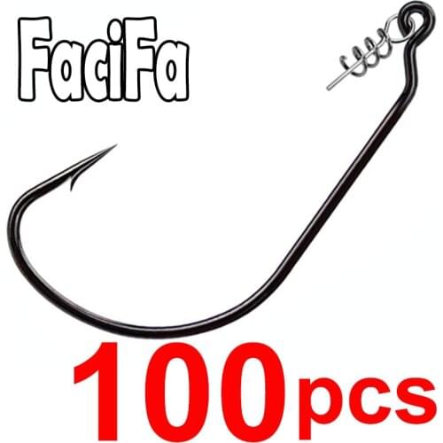 100 pcs Fishing Worm Hook with Spring Twist Lock For Soft Worm Lure Bass Barbed Carp Crank Fishing Hook