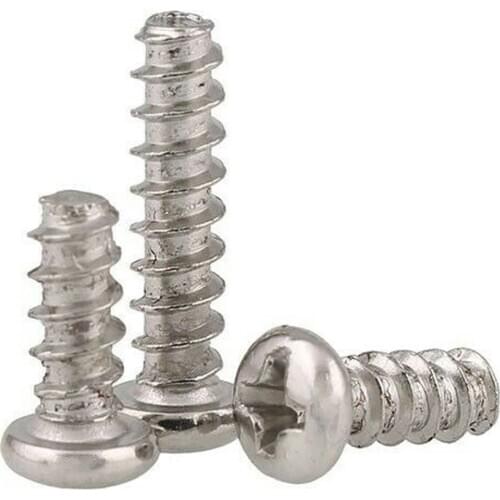 200PCS M3 nickel-plated hardened cross round head flat tail self-tapping screws