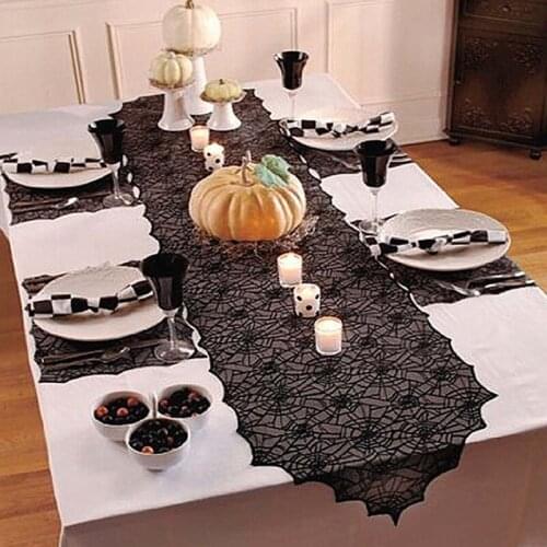 2021 Halloween Decoration Lace Spider Web Skeleton Skull Tablecloth Black Fireplace Mantel Scarf Event Party Decoration Supplies