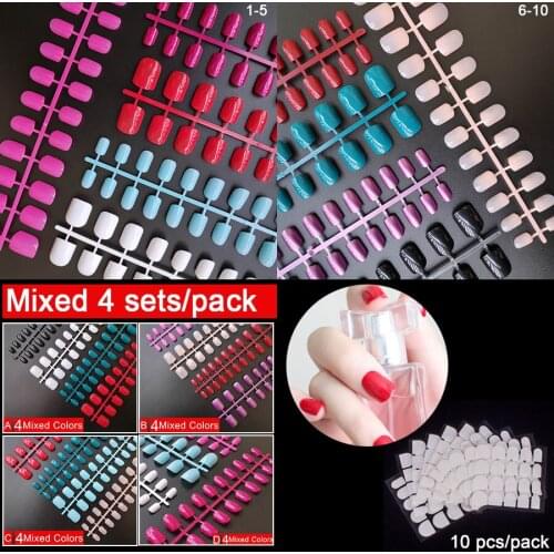 4 Sets, 10 Sets Per Pack Short Square Press On False Nail Tips 24 pcs Per Set Nail Adhesive Tape Is Available