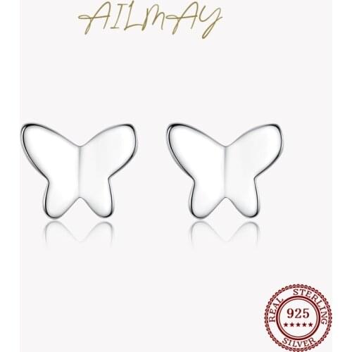 Ailmay Insect High Quality Fashion 925 Sterling Silver Smooth Surface Butterfly Earrings For Girls Anti-allergy Fine Jewelry