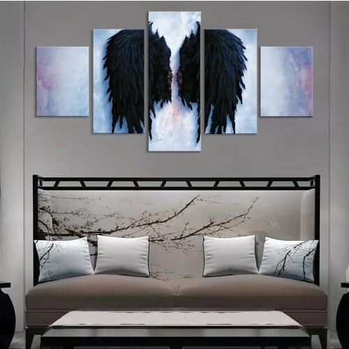 Aion Black Angel Wings 5 Panel Canvas Print Poster Paintings for Kitchen Bedroom Living Room Bathroom Library Office Home Decora