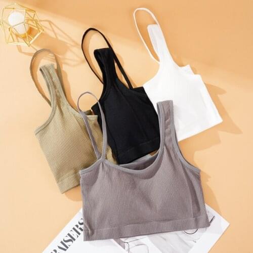 Seamless Crop Top Women Solid Wide Shoulder Straps Camisoles Tanks Ladies Sexy Lingerie Street Wear Comfortable Underwear