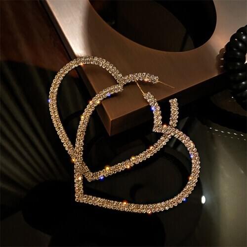 Big Heart Hoop Earrings For Women Statement Rhinestone Personality Earrings Ear Cuff 2021 New Fashion Jewelry