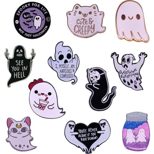 Gothic Ghost Halloween Brooch Pins Enamel Metal Badges Lapel Pin Brooches Jackets Fashion Jewelry Accessories