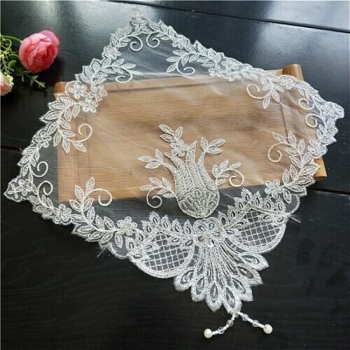 European Lace Embroidery Beaded Pendant Square Cup Table Mat Coaster Bedroom Living Room Study Kitchen Holiday Party Decoration