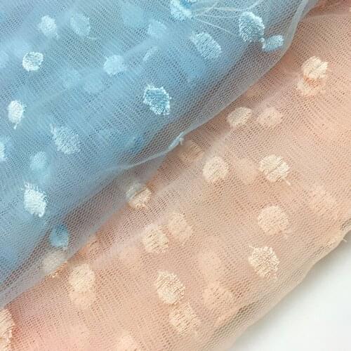 5Yards Pink Blue Dot Polka Embroidered Gauze Lace Fabric DIY Mesh Tulle Lace Material Cloth for Sewing Dress 145cm wide