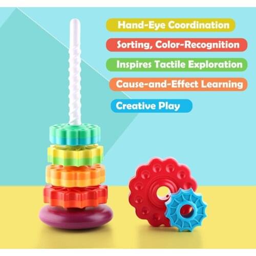 Rainbow Tower Toy Stacking Games, Educational Stacked Toys for Kids Over 1 Years Old Birthday Gift