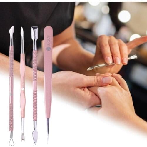 4pcs Nail Cuticle Pusher Stainless Steel Cuticle Remover Pusher Dead Skin Pedicure Manicure Care Cleaner Manicure Tools