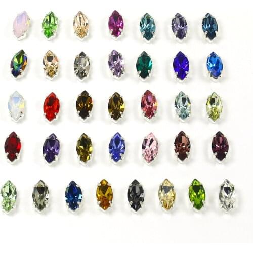 Colorful Horse Eye Sew On Rhinestones WithSilver Claw Flatback Crystal Navette K9 Glass Sewing Diamond For Garment Dress Shoes