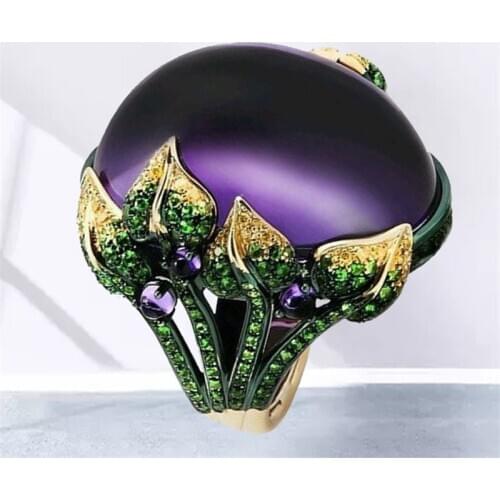 Creative Purple Plate Crystal Ring for Women Wedding Party Rings Jewelry Accessories Size 5-11