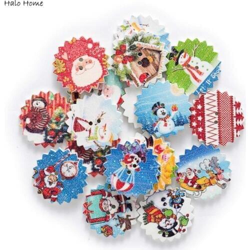 50pcs Round Christmas series Christmas Theme Wooden Buttons for Sewing Scrapbooking Clothing Crafts Accessories Decor 25mm
