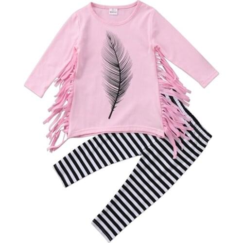 Lioraitiin New Casual Newborn Toddler Baby Girl Clothes Princess Dress Tassel Outfit Clothes Tops Striped Leggings Pants Set