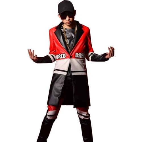 Men 2 Pieces Suits Sets Colors Splice Casual Leather Suit Blazers Coat Pant Male Long Suit Jacket Singer Dancer Stage Clothing