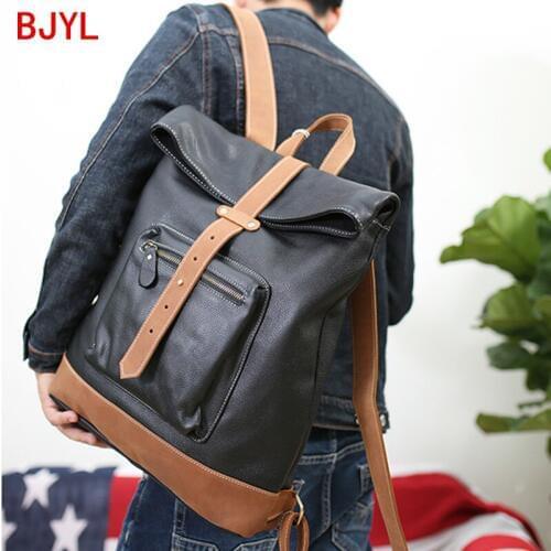 Handmade Vintage Leather Mens Backpack Men Real Leather Large Capacity Laptop Bag Travel Bag Male School Backpacks Original Big