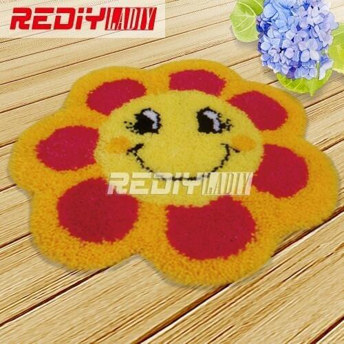 Latch Hook Rug Kit Acrylic Yarn Embroidery Cushion DIY Carpet Rug Sun Smile Floral Pre-Printed Canvas Wall Tapestry Home Decor