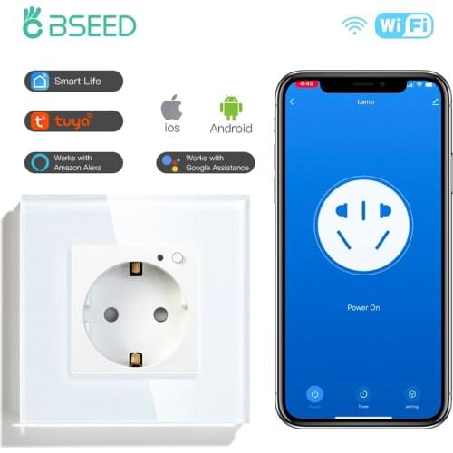 BSEED Wifi EU Standard Wall Sockets Smart Sockets WIFI Socket White Black Golden Colors 86*86mm Smart Life App Control