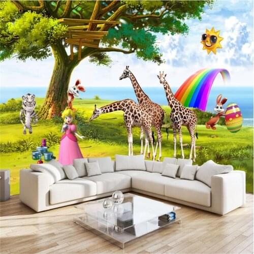 Beibehang Wallpaper Mural Wall Sticker HD Kids Room Giraffe Sun Rainbow Background Wall papel de parede 3d para sala atacado