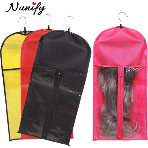 Nunify Non-Woven Anti Dust Hair Extension Bag Pink Black Golden Wig Storage Bag With Wooden Hanger Protable Bag For Clip In Hair