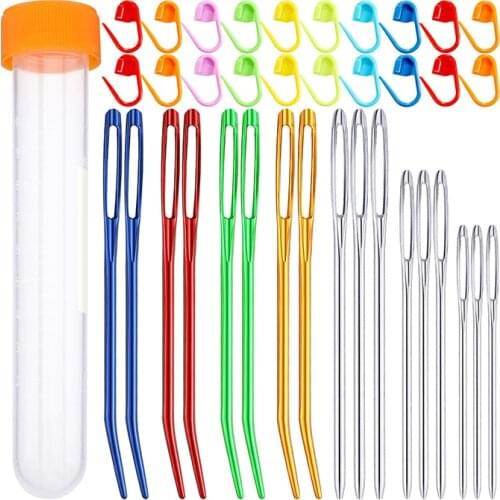 Nonvor 38Pcs Knitting Needles Set with Colorful Bent Tip Tapestry Needles Large-Eye Blunt Needles and Stitching Markers