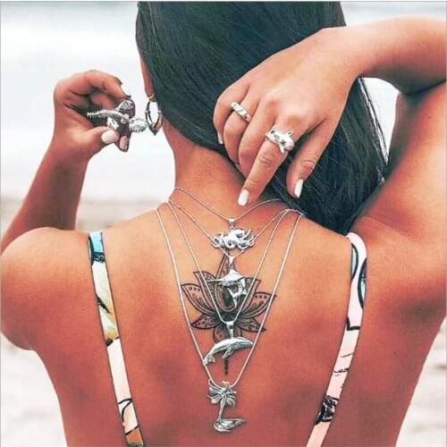 New Temperament Sweater Chain Creative Retro Octopus Dolphins Whale Mermaid Pendant Multi-Layer Necklace Sweater Chain Female