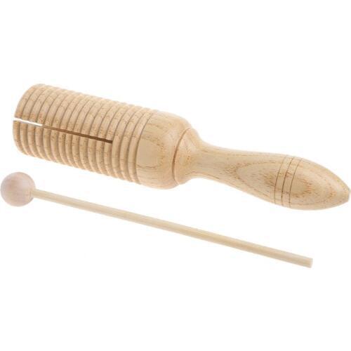 Single Wooden Agogo Guiro Tone Block Percussion with Beater Musical Toy kid Gift W15