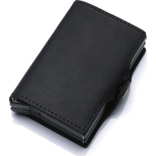 Wholesale Aluminium Credit Card Holder Card Holder With RFID Blocking High Quality Genuine Leather Mini Wallet Card Id Holders
