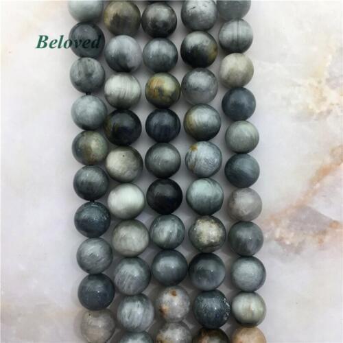 15.5" Wholesale Round Smooth Hawks Eye Loose Beads, Natural Eagle Eye Gems Stone Beads For Jewelry Making, BG18129