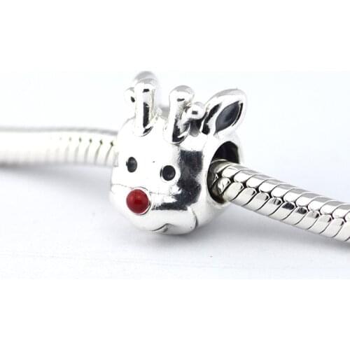 Fits Pandora Charms Bracelets Red Nosed Reindeer Beads with Red Enamel 100% 925 Sterling Silver Jewelry Free Shipping
