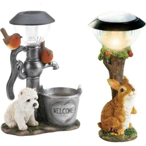 Solar Squirrel Puppy Resin Statue Lamp Garden Ornament Cat Climbing Lawn Light Home Room Desk Decor Accessories Animal Figurine