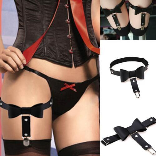 PU leathe Sexy Girl Garter Belt Harajuku Women Punk Bow Leg Thigh Harness Heart Garter Adjustable Size for women CRL621