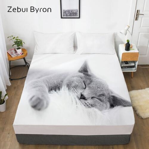 3D Fitted Sheet,Bed Sheet With Elastic Queen/King/Custom,Mattress Cover 180/150*200/160x200 Animal pet Lazy cat