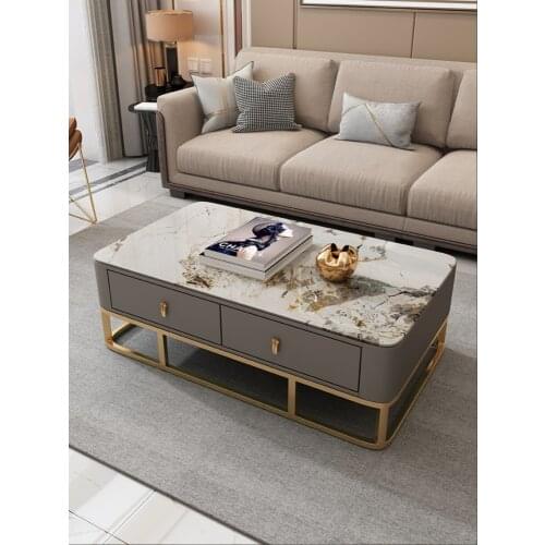 Light luxury rock tea table simple modern size living room household Nordic marble tea table TV cabinet combination