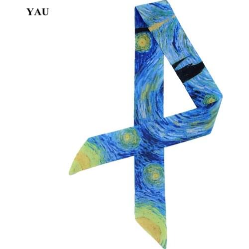 Van Gogh Oil Painting Bag Ribbons 2020 New Print Silk Scarf Women Female Headwear Handbag Small Long Scarves & Wraps Wholesale