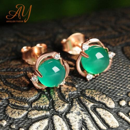 Anillos Yuzuk 925 Sterling Silve Green Chalcedony Stud Earrings Women Fashion Earring Party Fine Jewelry Dropshipping