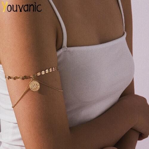 Youvanic Gold Chain Coin Sequin Upper Arm Bracelet Cuff Charms Bracelets Bangles Armband For Women Female Fashion Jewelry 0127