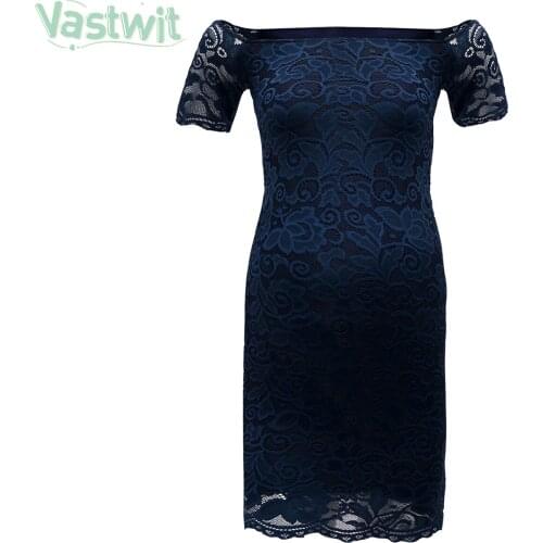 Womens Lace Off Shoulder Maternity Dress Pregnant Women Bodycon Dress Pregnancy Clothes Fitted Knee Length Evening Dresses