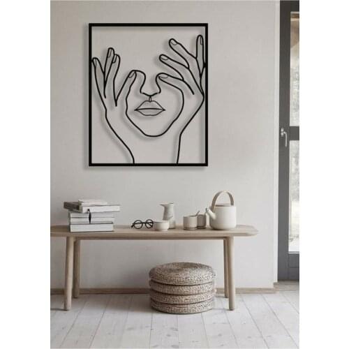 Woman Face Lines Painting Picture Black Laser Cut Wood Board Wall Sticker Accessory Home Office Room Modern Design Decoration