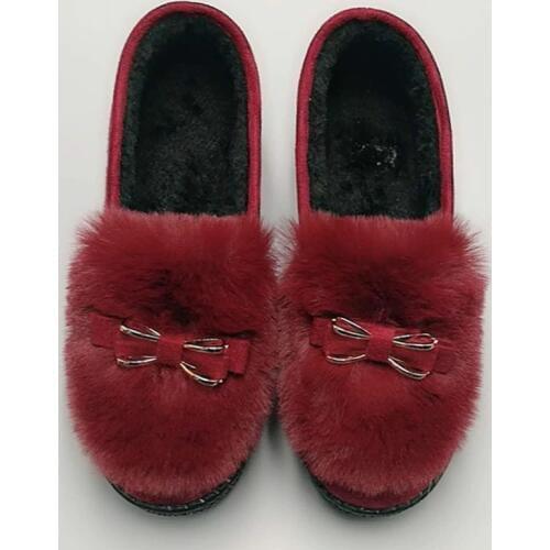 ZJVI 2020 Bowtie Woman Fashion Round Toe Warm Fur Flat Shoes For Women Winter Ladies Black Women Sexy Casual Falts Girls Loafers