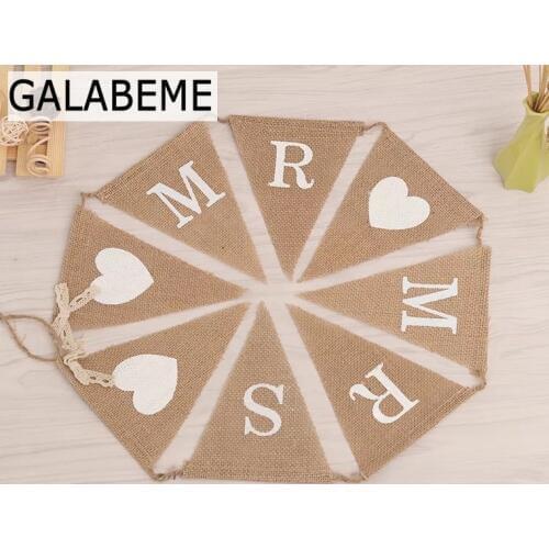 1set vintage burlap Mr & Mrs Bunting Burlap flag rustic wedding Decoration centerpieces Banner Photo Prop wedding party supplies