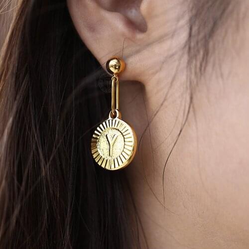 1 Pair Initial A-z Letter Earrings Round Pendant Cute Alphabet Name Stud Earrings Personal Gift for Women Gifts DE57