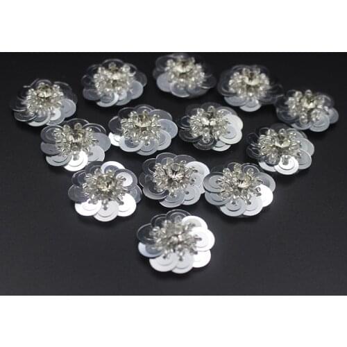 10pcs Hand-sewed silver 3D sequin flower pattern patch diy clothing shoes hats bags accessories Beads sequins applique patch 2cm