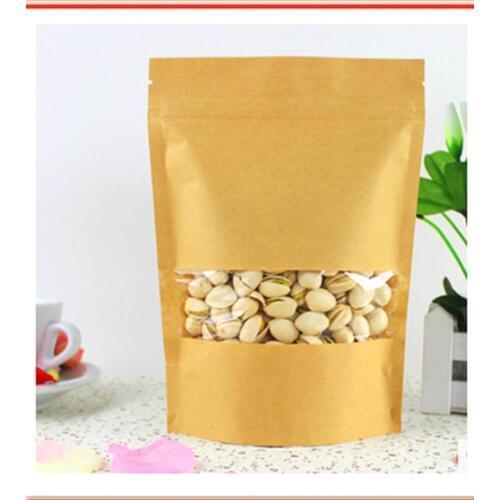 14cm*22cm,100pcs/lot,stand up Zipper/zip lock Kraft paper bag with window PE inside kraft bag for food