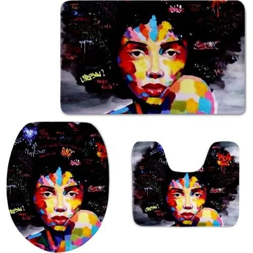 2021 Colorful Afro Woman Pattern Bathroom Floor Carpets Lid Pad Area WC Rugs Fashion Home Decor Bath Accessories 3Pcs set Mats