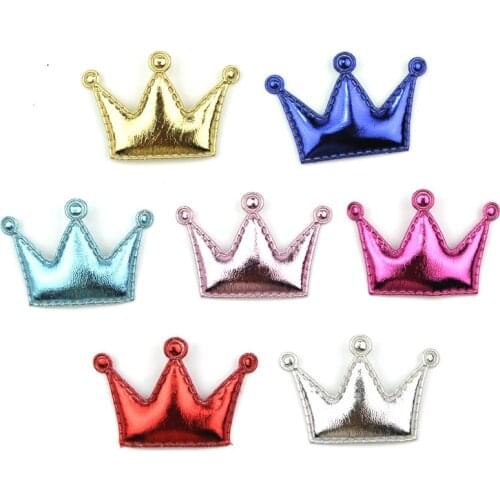 50Pcs 3*4.8cm PU Crown shape Padded Appliques for Kids Headwear Hair Clip patches Sewing Supplies DIY Craft Decoration wholesale