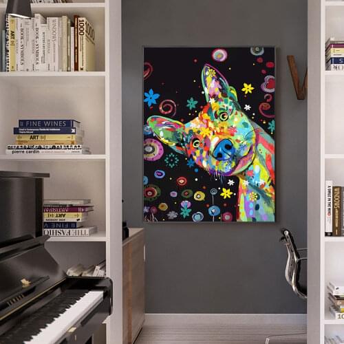 Abstract Cartoon Colorful Dog Painting Posters and Prints Animal Canvas Wall Art Picture For Living Room Home Decoration